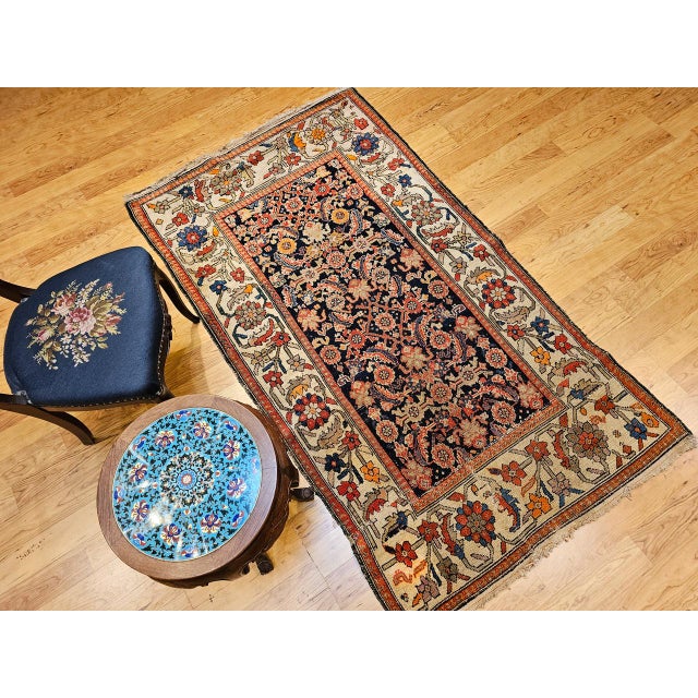 Navy Blue Antique Persian Malayer Area Rug, Hand-Knotted Wool, Geometric Pattern, 4x7, Navy & Ivory For Sale - Image 8 of 17