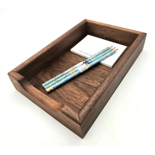1970s Mid 20th Century Walnut Wood Desktop Organizer Tray For Sale - Image 5 of 8