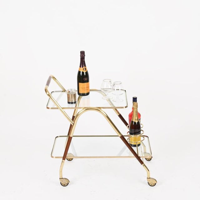Gold Brass and Walnut Bar Cart by Cesare Lacca, Italy, 1950s For Sale - Image 8 of 14