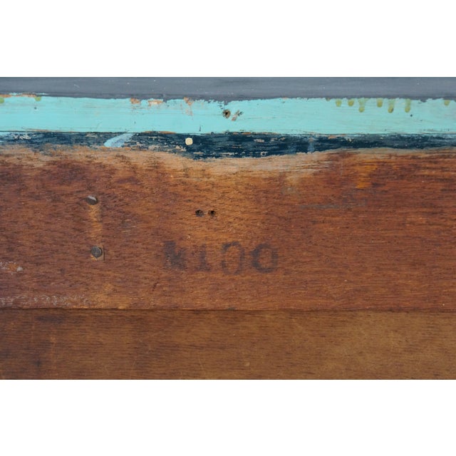 Antique Late Victorian Panelled Oak Gray Blue Painted Chest of Drawers Boho Chic For Sale - Image 12 of 12