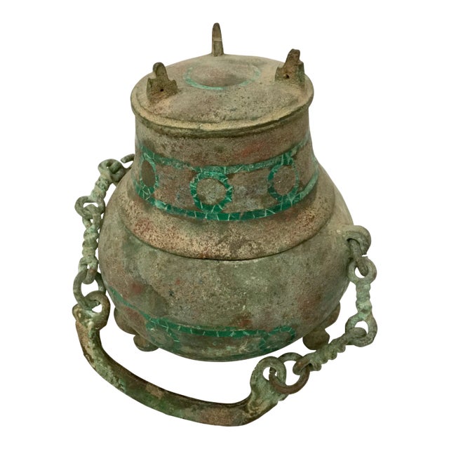 Antique Bronze Eastern Asia Wine Pot With Cup For Sale
