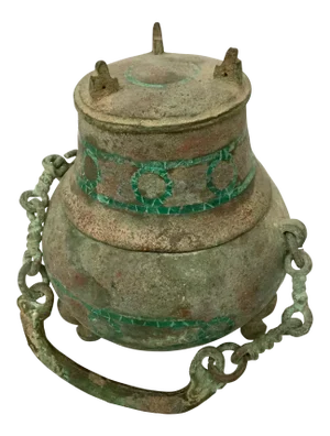 Antique Bronze Eastern Asia Wine Pot With Cup