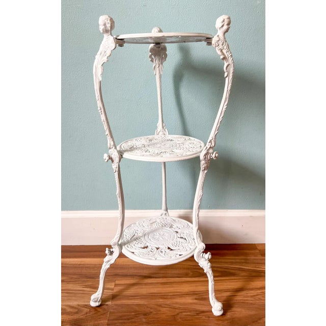 Vintage White Cast Aluminum Three-Tier Plant Stand – Victorian Revival / Cottagecore For Sale - Image 9 of 11