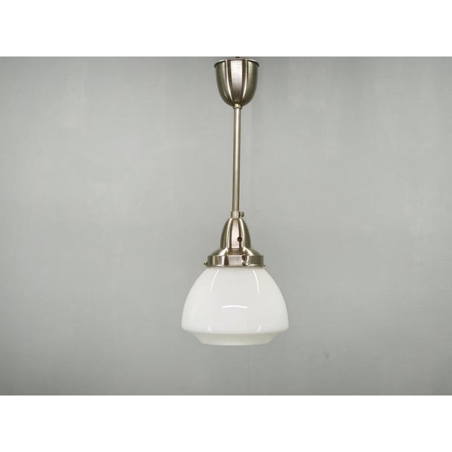Vintage Czech Art Deco Opaline Glass and Chrome Pendant Lights, 1930s, Set of 2 For Sale - Image 14 of 16