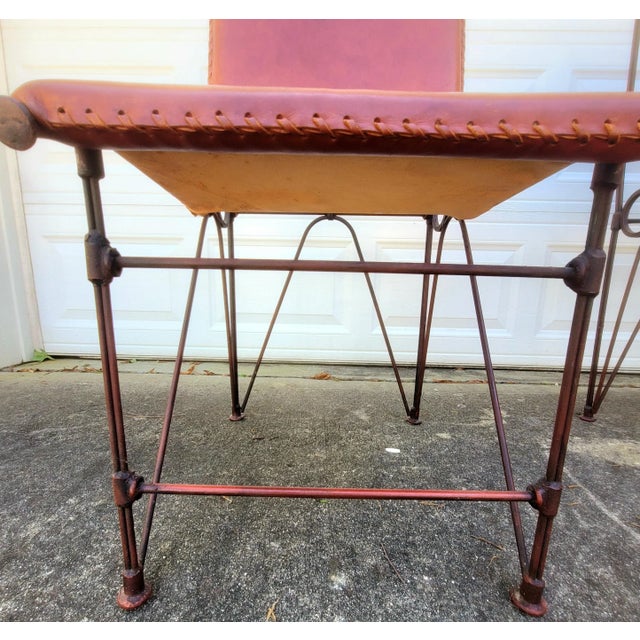Modern Late 20th Century Llana Goor Style Brutalist Hand-Tooled Iron and Leather Chairs - Set of 4 For Sale - Image 3 of 9