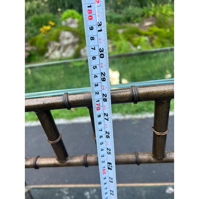 Faux Bamboo Bronze Metal and Glass Sofa Table For Sale - Image 15 of 18