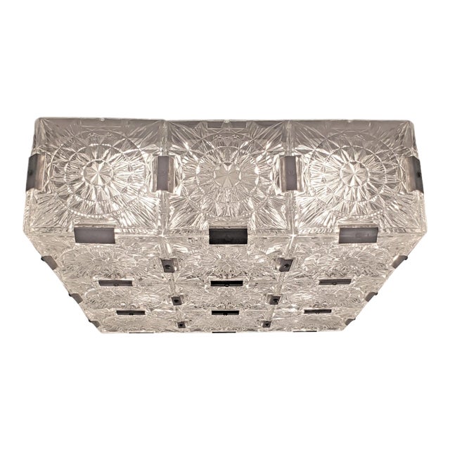 1960s Frosted Glass Square Mid Century Modern Flush Mount / Ceiling Light For Sale