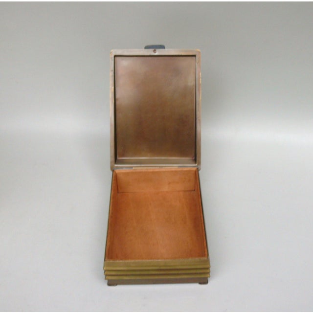 Art Deco Brass and Wood Lidded Tobacco Box, Germany, 1920s For Sale - Image 12 of 15