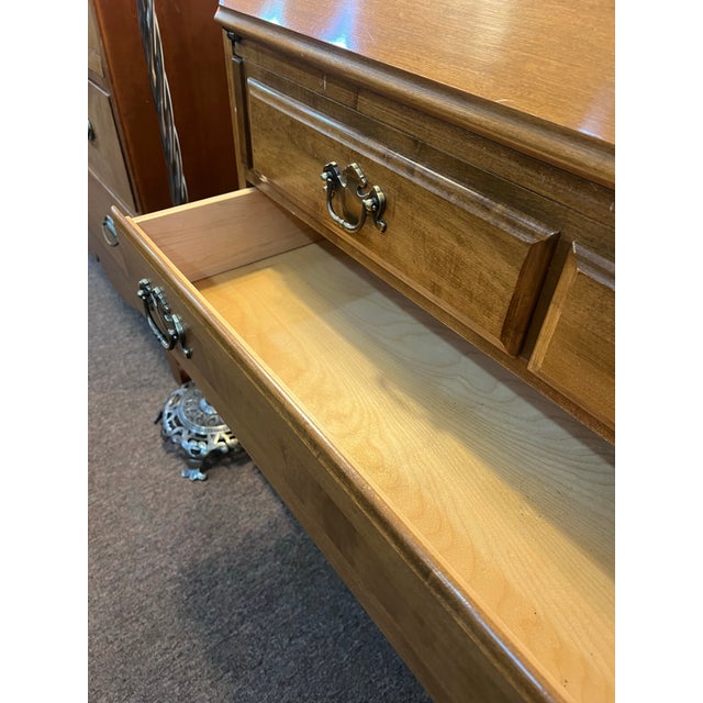 Brown 1970s Ethan Allen Solid Birch Drop Front Secretary Desk With Bookcase Hutch For Sale - Image 8 of 12