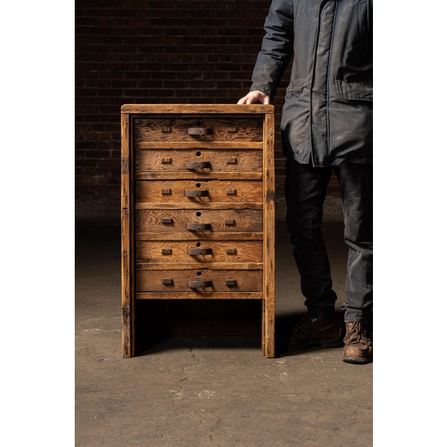 Rustic Early 20th Century Primitive Six-Drawer Rustic Wooden Workshop Cabinet For Sale - Image 3 of 9