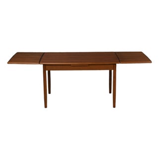 1960s Refinished 84” Danish Modern Teak Draw Leaf Dining Table For Sale