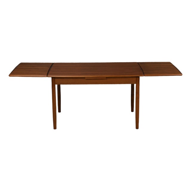1960s Refinished 84” Danish Modern Teak Draw Leaf Dining Table For Sale