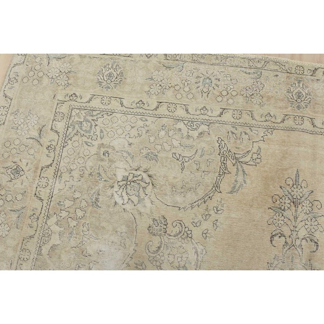 Textile Tabriz Rug 9’8” X 12’9” Beige Wool Vintage Distressed Hand-Knotted Carpet For Sale - Image 7 of 15