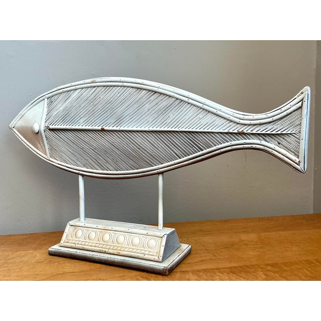 Vintage Washed Pencil Reed Fish Sculpture For Sale - Image 9 of 12