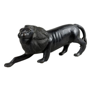 Vintage Modernist Ebonized Wood Lion, 1960s For Sale