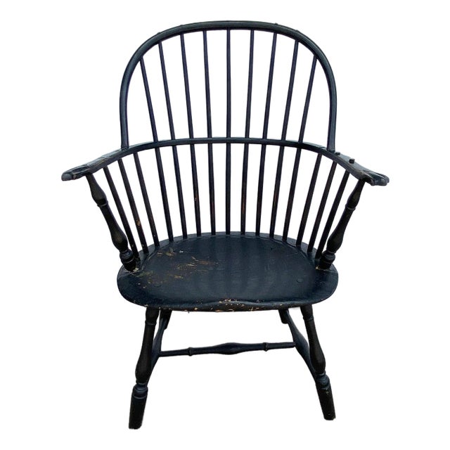 American Black-Painted Sackback Windsor Knuckle Armchair For Sale