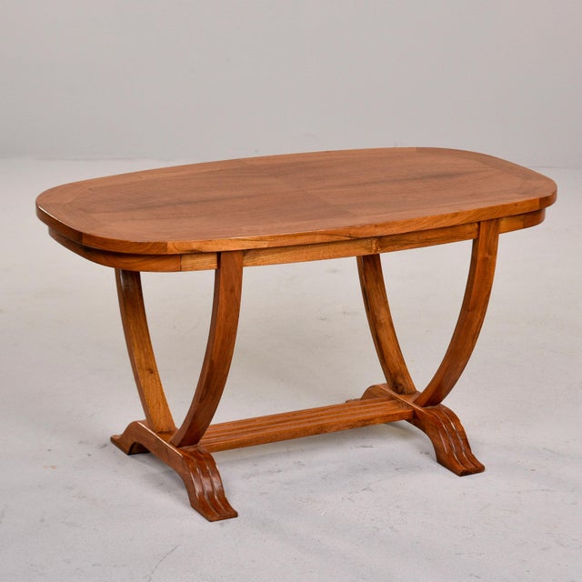 French Art Deco Oval Coffee Table With Reeded Trestle Base For Sale - Image 4 of 11