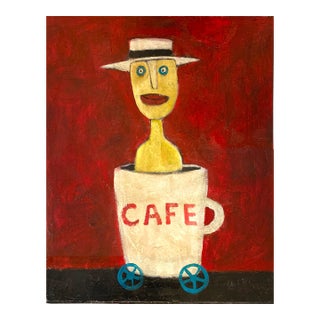 Tim Weldon Original Painting 30"h Folk/Outsider Art Cafe San Francisco Decor For Sale