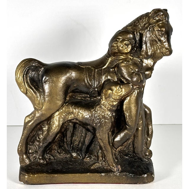 Vintage Chalkware Child, Horse & Dog Mantel Piece for your consideration. The statuette measures approx. 9 1/2 inches...