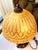 Vintage Art Deco Style Table Lamp, Ornate Dark Bronze Metal Base, Amber Glass Dome Shade, 24” Tall For Sale - Image 4 of 12