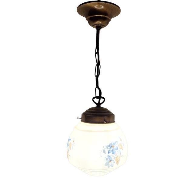 Art Deco Ceiling Lamp with Beige Glass Shade on a Brass Mount, 1930s For Sale