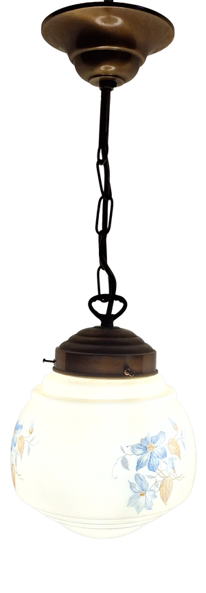 Art Deco Ceiling Lamp with Beige Glass Shade on a Brass Mount, 1930s