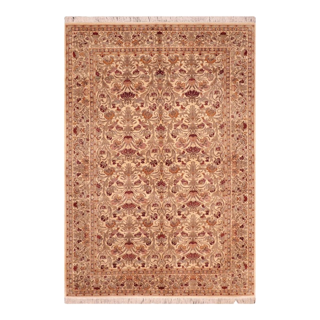 Shabby Chic 1990's Floral Beige/Gray Wool Rug - 6'1'' X 9'10'' For Sale