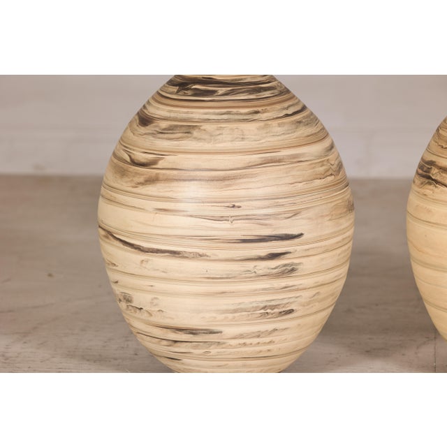 Late 20th Century Large Artisan Ceramic Floor Vases with Cream and Brown Swirled Glaze (Sold Each) For Sale - Image 4 of 18