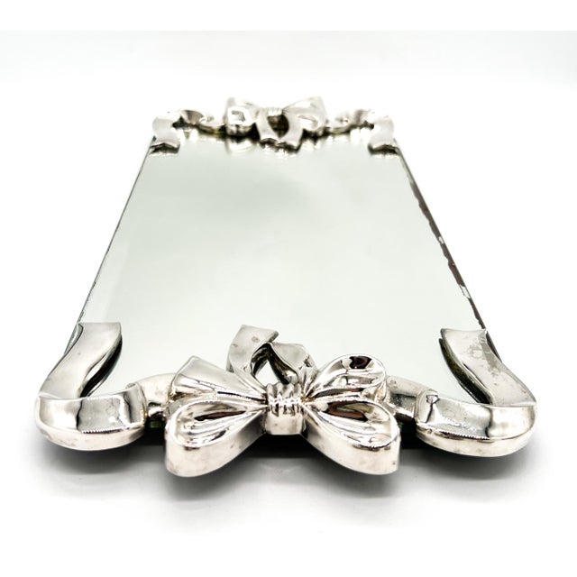 1980s Godinger Silver-Plated Bow & Ribbon Mirrored Vanity Tray — Hollywood Regency / Traditional / Shabby Chic For Sale - Image 11 of 18