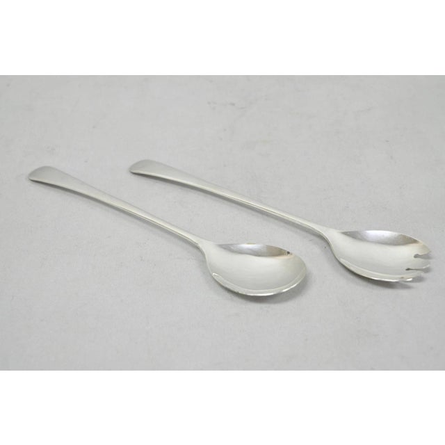 Mid-Century Modern Vintage Sheffield England Modern Silver Plated Salad Serving Set Fork & Spoon For Sale - Image 3 of 10