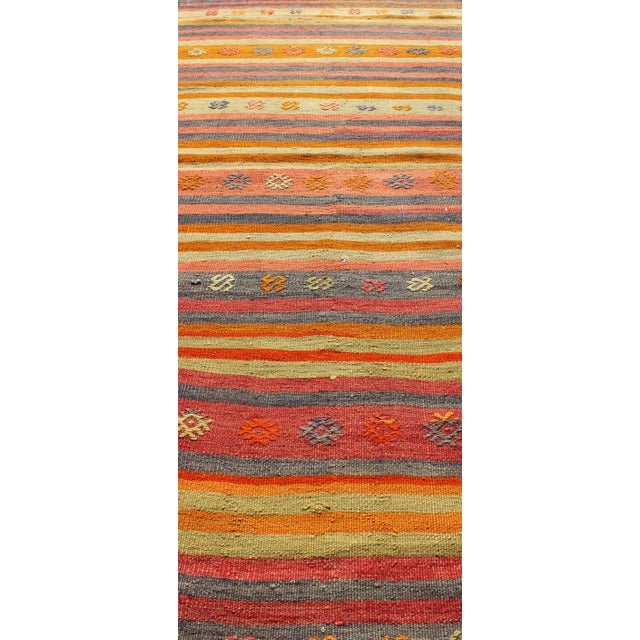 Mid 20th Century Mid 20th Century Vintage Turkish Kilim Runner With Geometric Tribal Designs and Colorful Stripes For Sale In Atlanta - Image 6 of 8