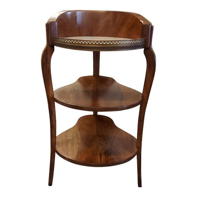 Biedermeier Fruiteood Three Tier Pear Shaped Stand With Marble and Brass Gallery For Sale