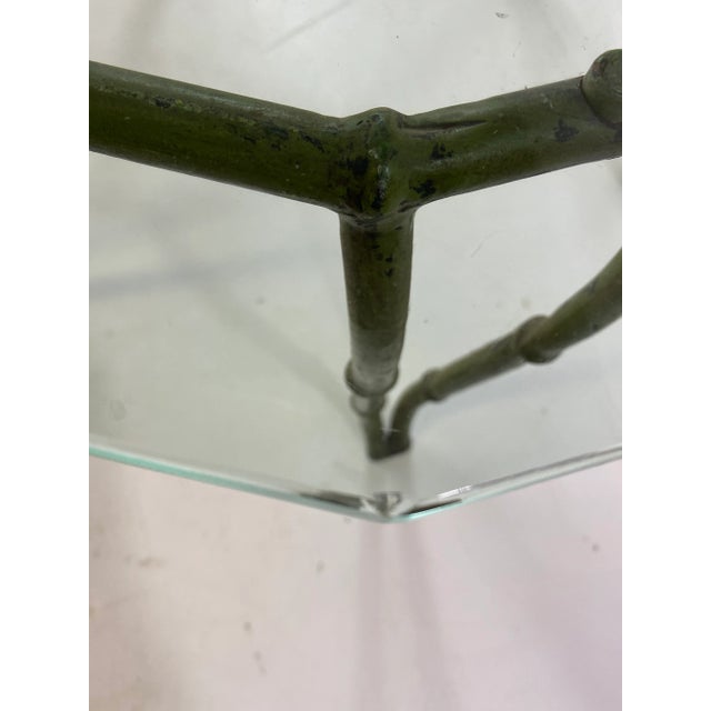1960s Mid-Century Modern Faux Bamboo CastIron Glass Top Coffee Table For Sale - Image 5 of 7