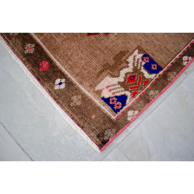 Camel Small Turkish Rug Hand Knotted Faded Entryway Mat Bath Rug Kitchen Rug - 18'' X 30'' For Sale - Image 8 of 13