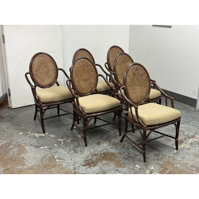 Contemporary McGuire Furniture Double Cane Oval Back Dining Chairs, Set of Six For Sale - Image 3 of 12