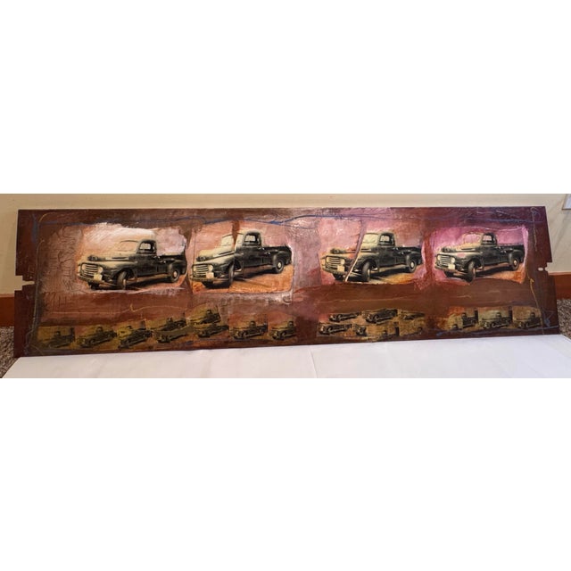 This set included two unique and stylish vintage truck art paintings - one on metal (48”x12”x0.5”) and other on canvas...