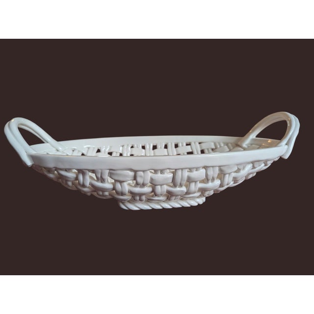 Trompe Loleil Ceramic Woven Basket Tray With Handles For Sale - Image 4 of 16