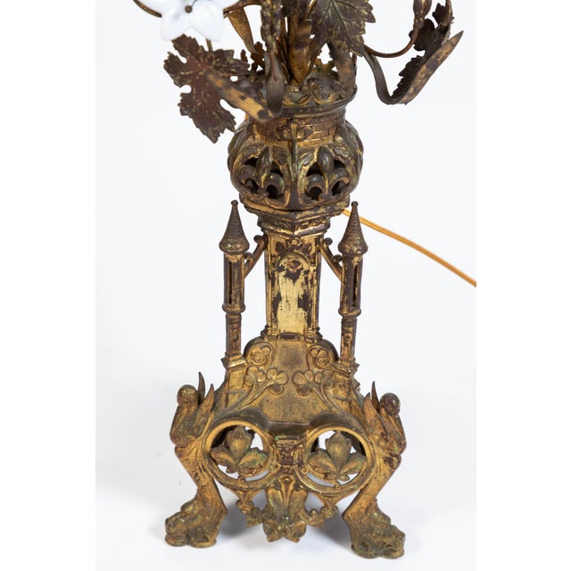 Metal 19th Century Ornate Antique French Gold Gilt Altar Lamp For Sale - Image 7 of 9