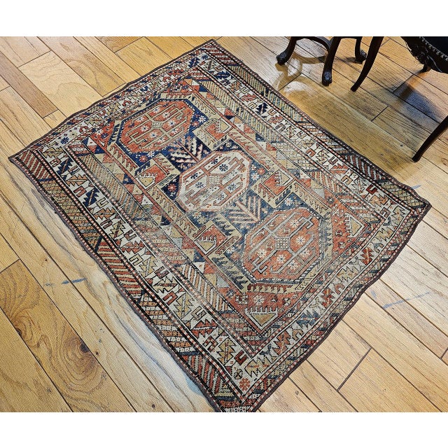 Antique Caucasian Shirvan Area Rug, Wool Pile, Geometric Pattern, 1880s, 4' x 5' For Sale In Chicago - Image 6 of 18