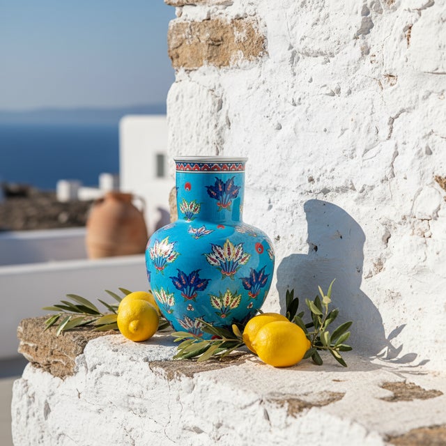 The Firuze Vase: A Jewel of the Aegean Refresh your home decor with the calming yet vibrant energy of this Handmade...