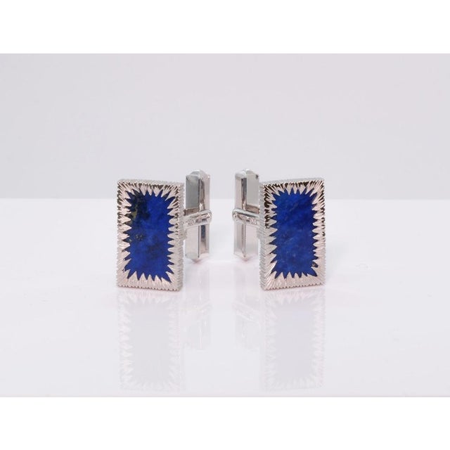 Vintage 18ct White Gold and Lapis Lazuli Cufflinks, 1970s, Set of 2 For Sale - Image 4 of 10