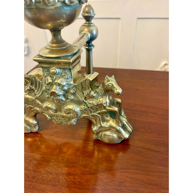 Large Antique Victorian Ornate Brass Fire Dogs and Andirons, 1880, Set of 2 For Sale - Image 9 of 14
