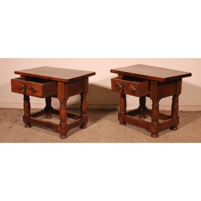 Tan Spanish Walnut Bedside Tables, 1950s, Set of 2 For Sale - Image 8 of 11