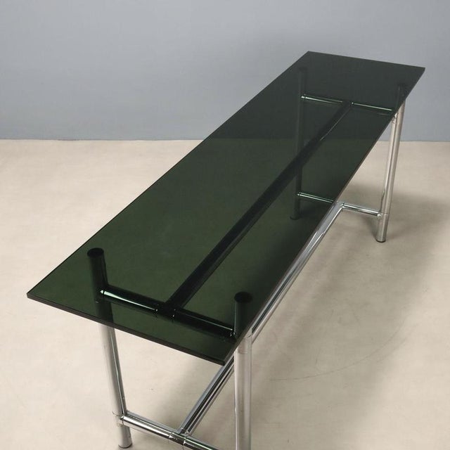 Metal Console Table with Black Glass Top, 1980s For Sale - Image 7 of 9