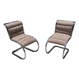 Vintage Italian Modern Chrome Cantilever Slipper Lounge Chairs, Pair, Circa 1970s For Sale