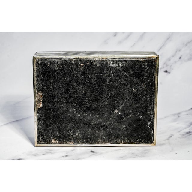 Handsome English Antique Ribbed Silverplate Tobacco Cigar Cigarette Box Home Decor For Sale - Image 14 of 15