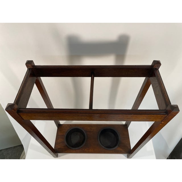 1920s Antique Mission Style Oak Umbrella Stick Stand For Sale - Image 9 of 17