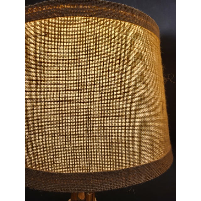 Wood Vintage Natural Bamboo Column Table Lamps With Burlap Shades - a Pair For Sale - Image 7 of 7
