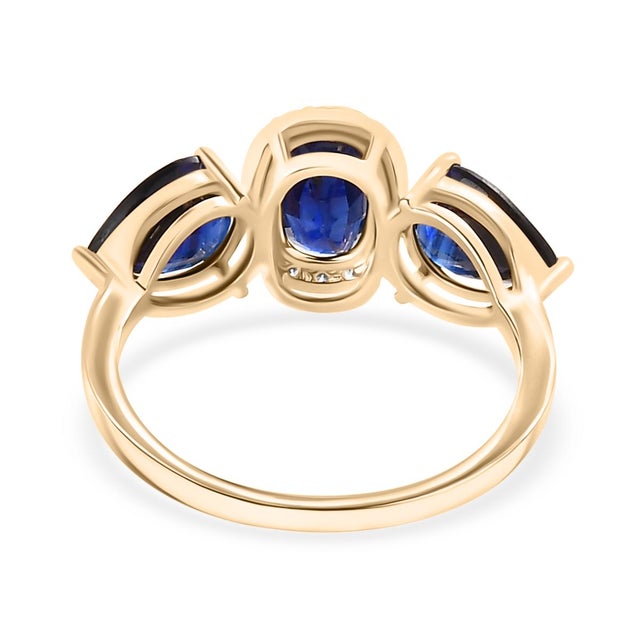 Not Yet Made - Made To Order 14k Gold Blue Sapphire Diamond Three Stone Ring Size 5 For Sale - Image 5 of 12
