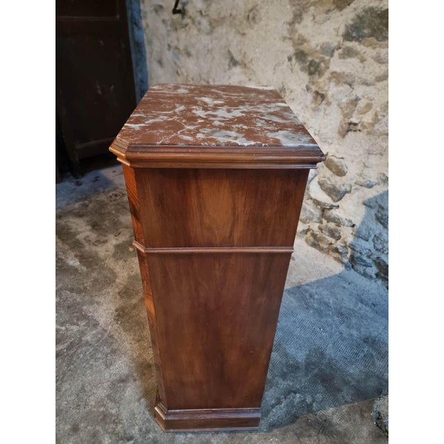 French Bedside Cabinet with Burr Walnut Veneer and Marble Top, 1900s For Sale - Image 15 of 17